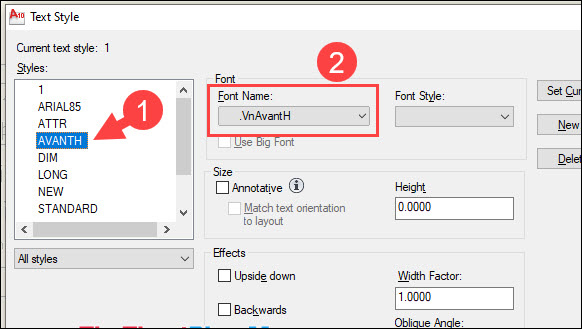 Công cụ Text Style khi chỉnh phông chữ trong CAD